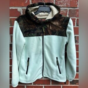 TrailCrest Mint Green & Camo Fleece Long Sleeve Sherpa Lined Full Zip Jacket C1